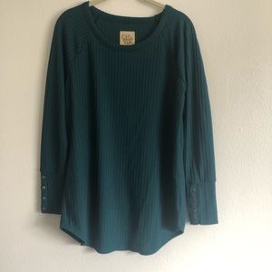 Women’s Long sleeve waffle shirt in teal blue